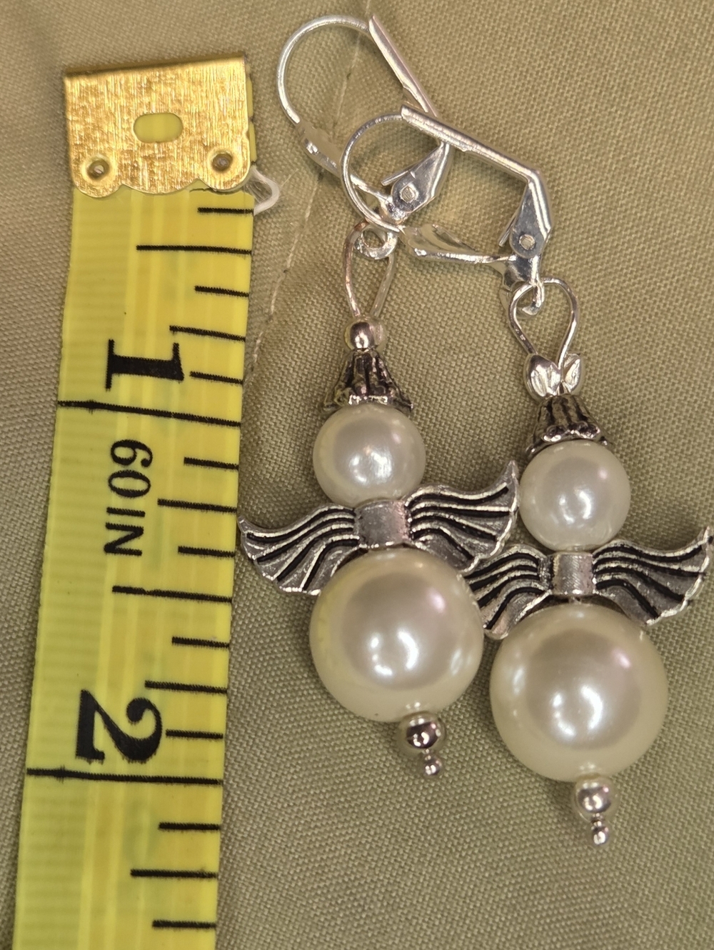 Angel Beaded Earrings Silver Tone Dangle Faith Jewelry